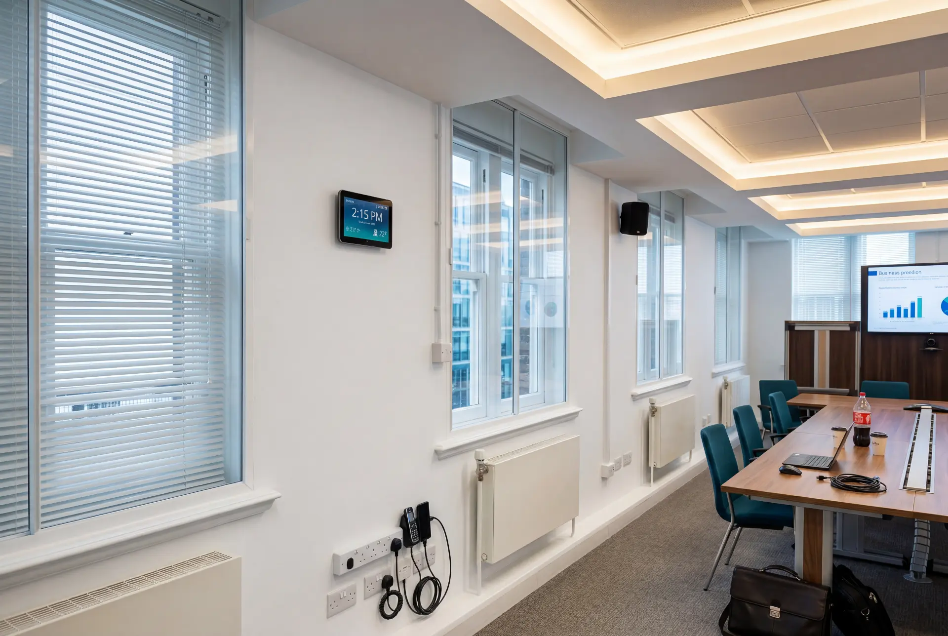 Boardroom acoustic run — secondary glazing in City of London, London Office boardroom with a run of secondary glazed windows facing a city street