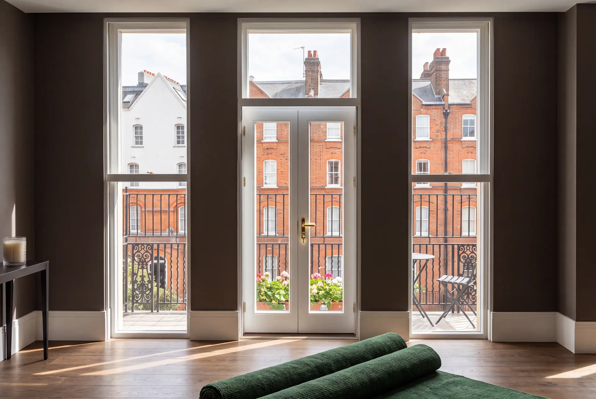 Full-height door set — secondary glazing in Kensington, London Full-height secondary glazing on tall French doors and side windows in a period London apartment