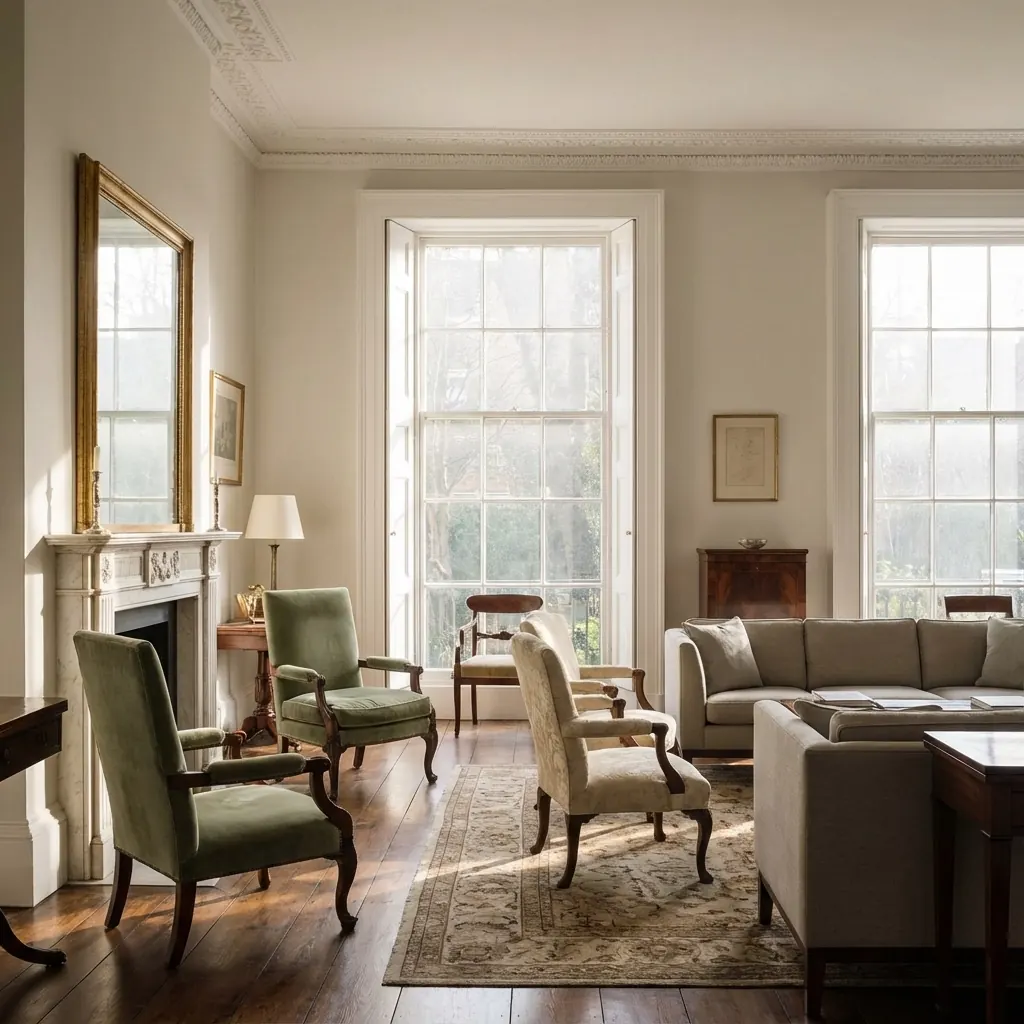 Period property interior in Kensington showing original sash windows and high ceilings