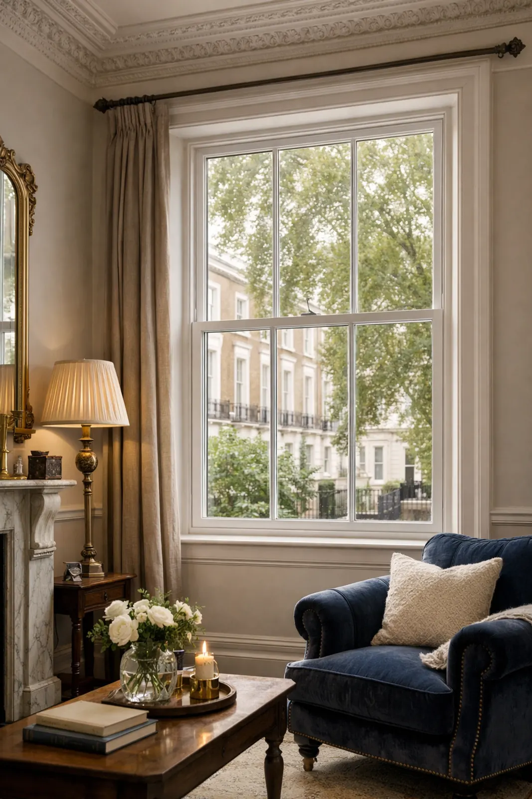 Slim 22mm secondary glazing frames installed on a Victorian sash window for a virtually invisible look