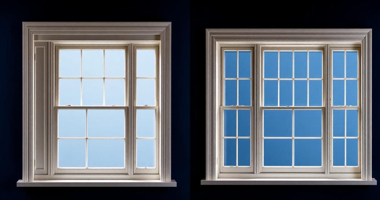 Side-by-side technical comparison of vacuum glazing and acoustic secondary glazing on a Georgian sash window